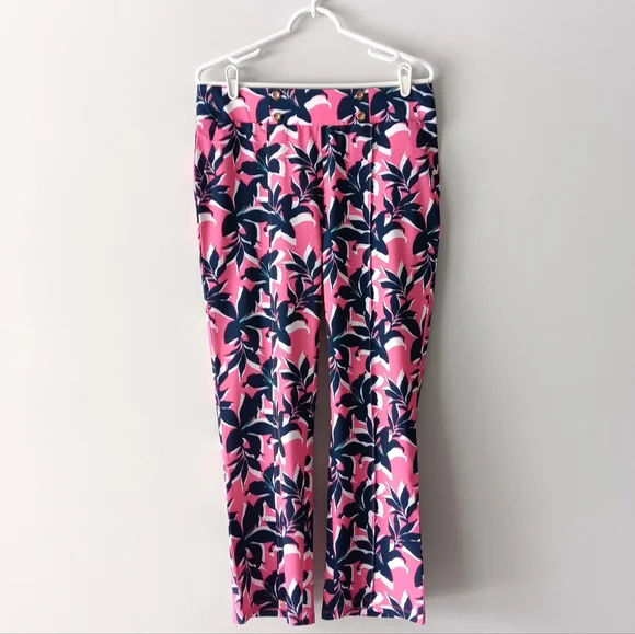 New Stella Parker Sport Floral Pants UPF 50 Tummy Control Pink Navy White Large - Picture 1 of 15